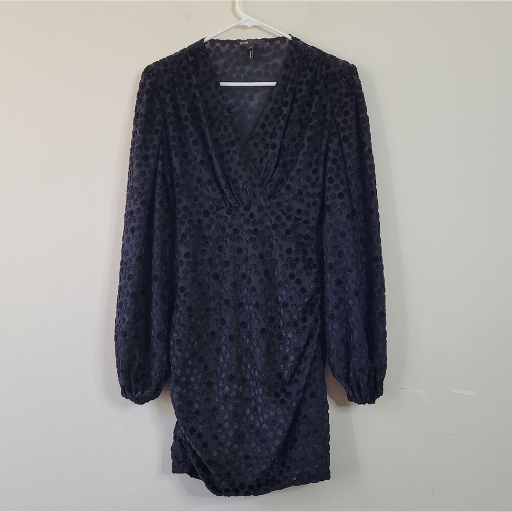 Maje Reine Burnout Dot Long Sleeve Mini Dress Holiday Party LBD Size 36 - Picture 3 of 8